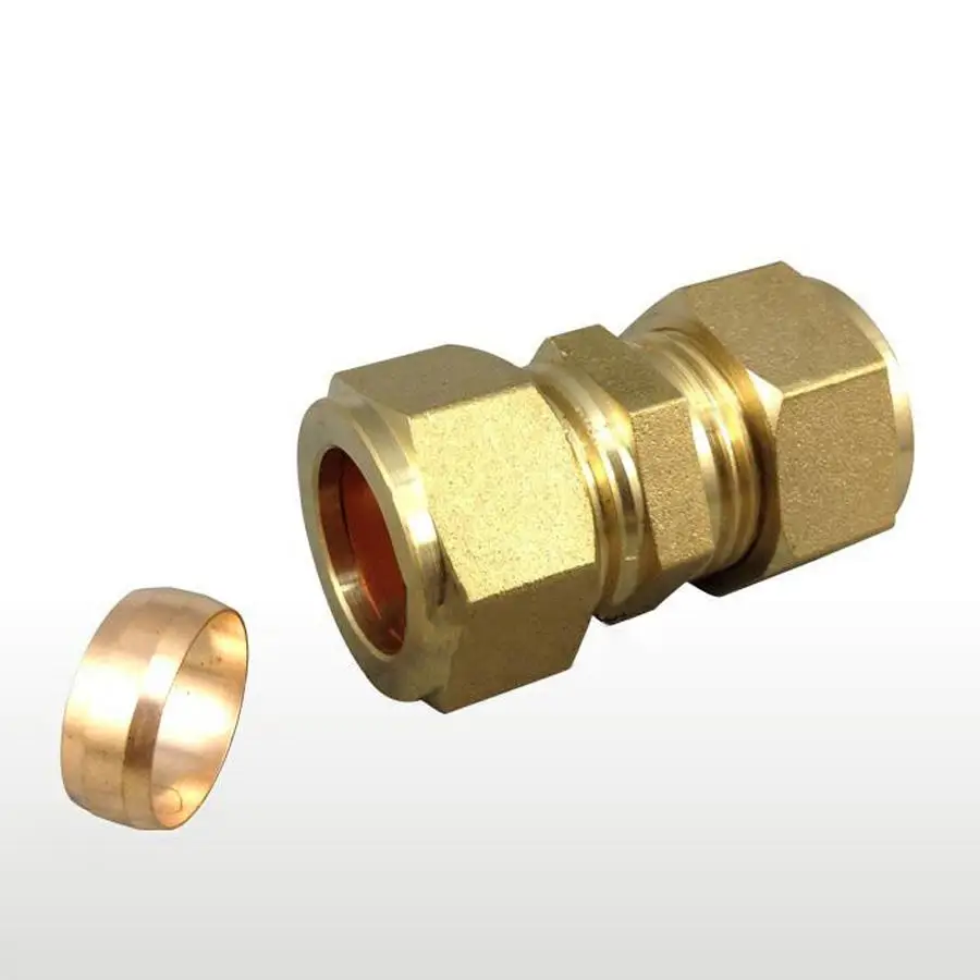 

Fit 42mm Tube OD Brass Compression Union Fitting With Copper Ferrule Ring Water Gas Oil
