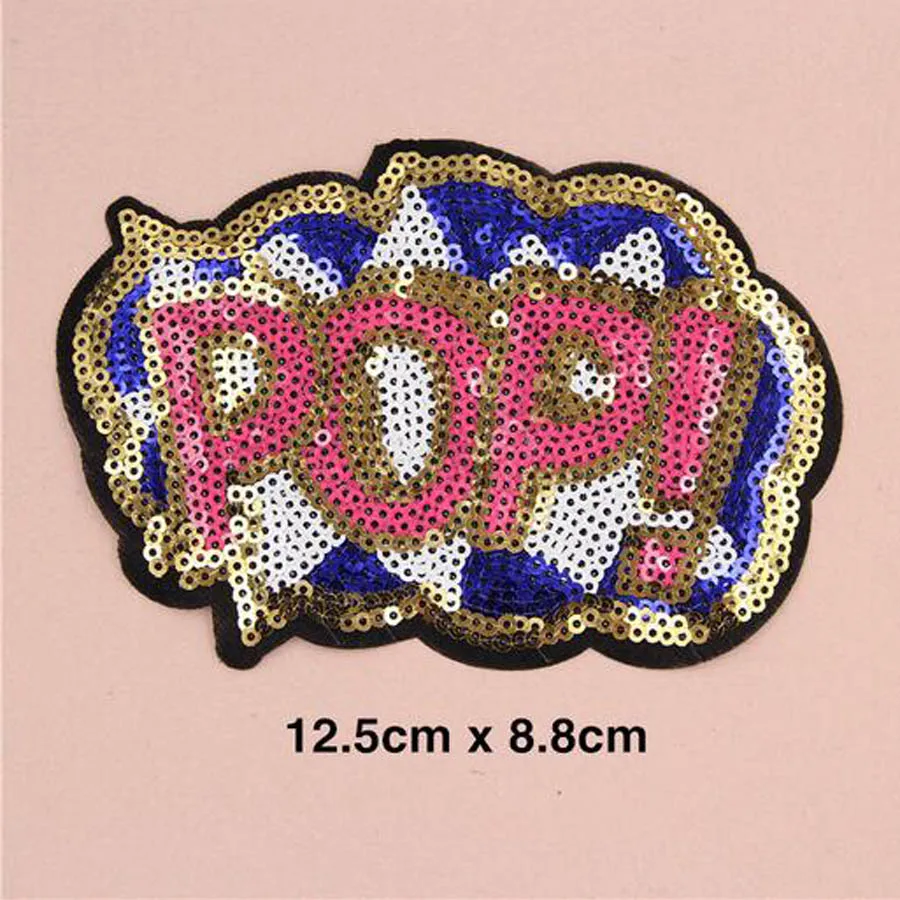 Пайетки с вышивкой POP WOW LOVE нашивка для одежды наклейки сумка Приклеивание утюгом