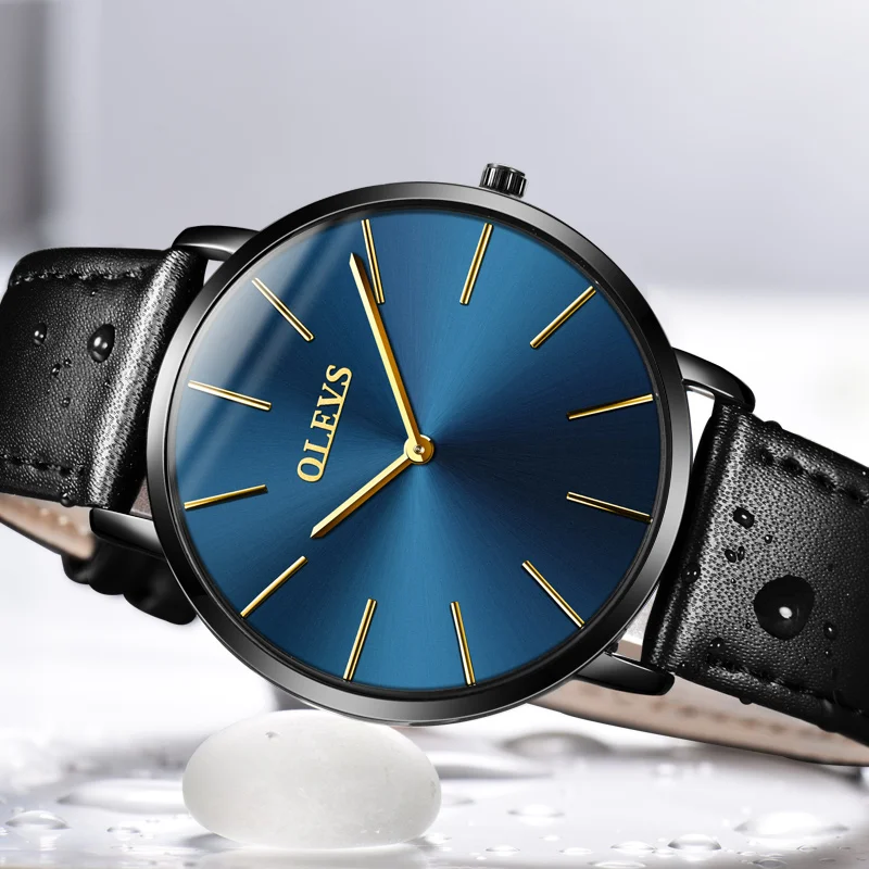 Ультра тонкие мужские часы 2017 Топ бренд класса люкс Натуральная кожа