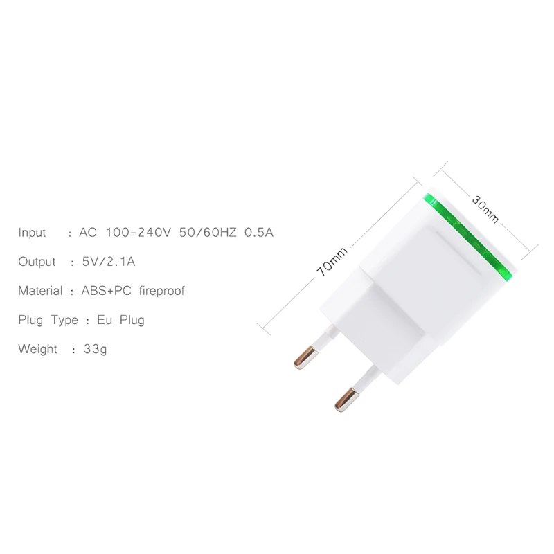 H 5 V 2A ЕС вилка со светодиодом 2 USB адаптер для мобильного телефона настенное