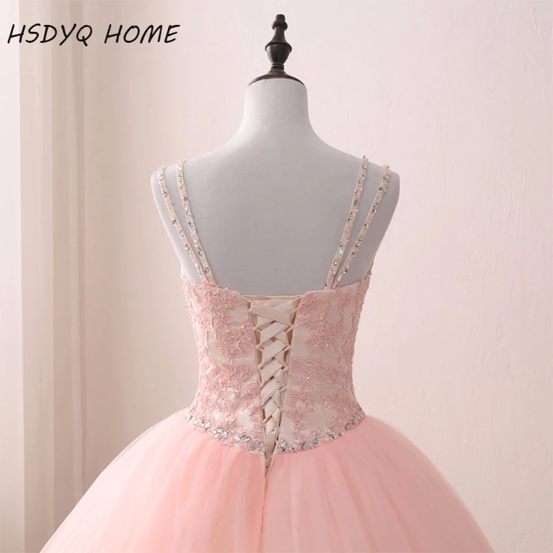 

Pink Vestidos De 15 Anos V-neck Ball Gown Quinceanera Dresses Sexy Prom Gowns Spaghetti Strap Birthday Dresses