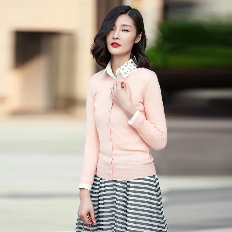 100% Pure Cashmere Cardigan Women 2018 New Female O-neck Knitwear Casual Spring Jacket Coats Long Sleeves Knitted |