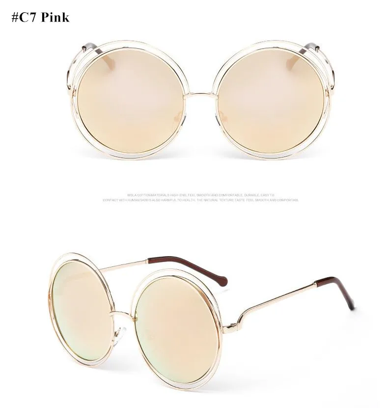 c7 pink HBK, круглые солнцезащитные очки, золотые, прозрачные, для женщин, большой размер, Ретро стиль, зеркальные, солнцезащитные очки, для девушек, для женщин, Ретро стиль, брендовые, дизайнерские - Цвет линз: c7 pink