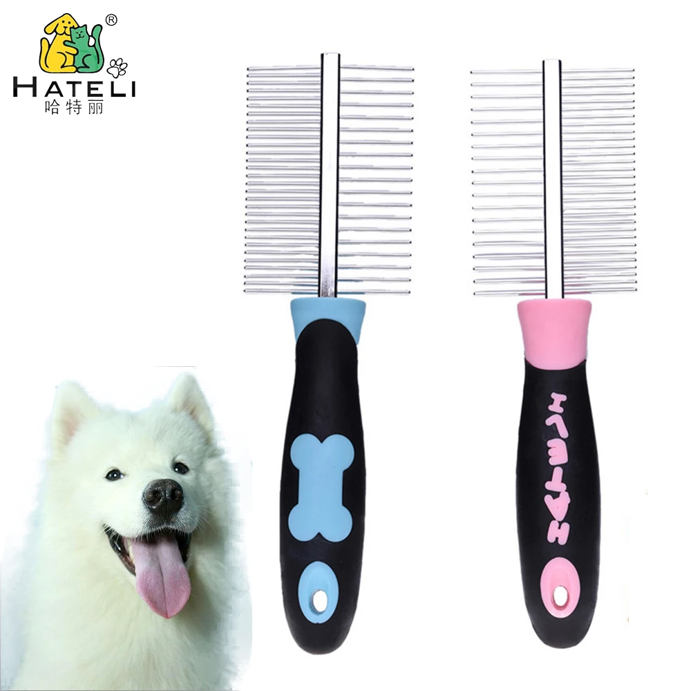 

Hateli Multiple Pet Long Hair Comb Double-sided Dog Grooming Brush Cat Long Fur combs for Pets Medium Hair Rubber handle Brushes