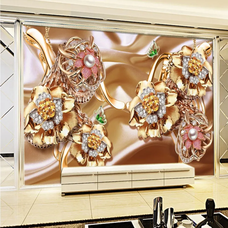 

3D photo wallpaper Fashion 3D rich jewelry flowers TV backdrop wall wallpaper custom high quality living room mural