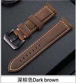 dark brown Винтажные часы из натуральной кожи Crazy Horse, ремешок, серебристый, черный, застежка, 20 мм, 22 мм, 24 мм, 26 мм, ремешок для часов, подарок - Цвет ремешка: dark brown
