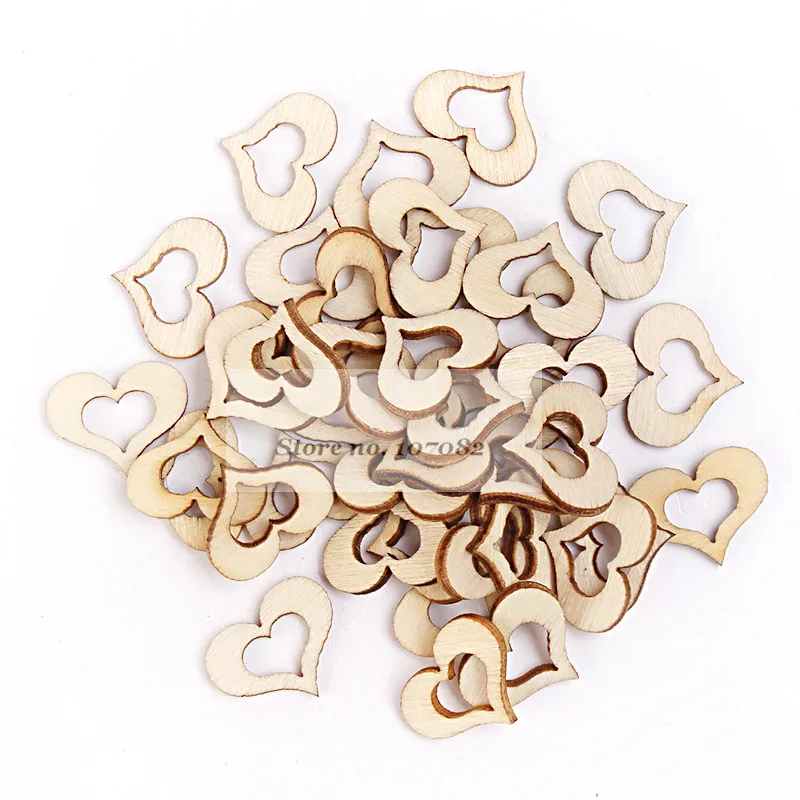 

1000pcs 15x12mm Hollow Heart Wooden Embellishments Wedding Crafts Toppers Natural Chips Confetti