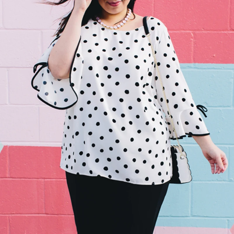 VONDA Women Blouses Summer Pregnant Flare Sleeve Blusas Shirts Casual Loose Polka Dot Print Elegant Maternity Clothes Tops