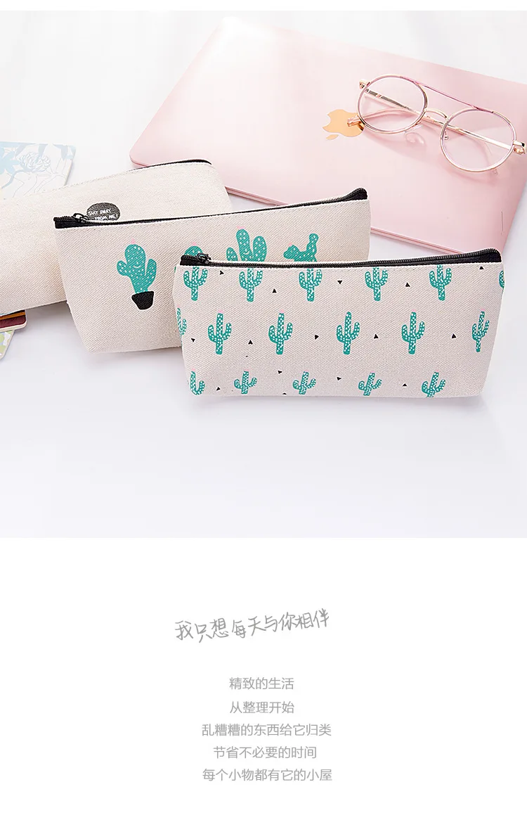 Pencil Bag Cute School Pencil Case Big Cactus Canvas Pencil Cases Girls Pencilcase School Stationery Pensil Case Pen Box Gift