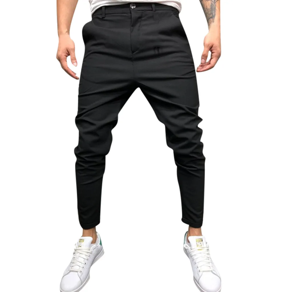 Pantalones hombre модная мужская тонкая чистая цветная повязка повседневные смарт-брюки на шнурке erkek pantolon