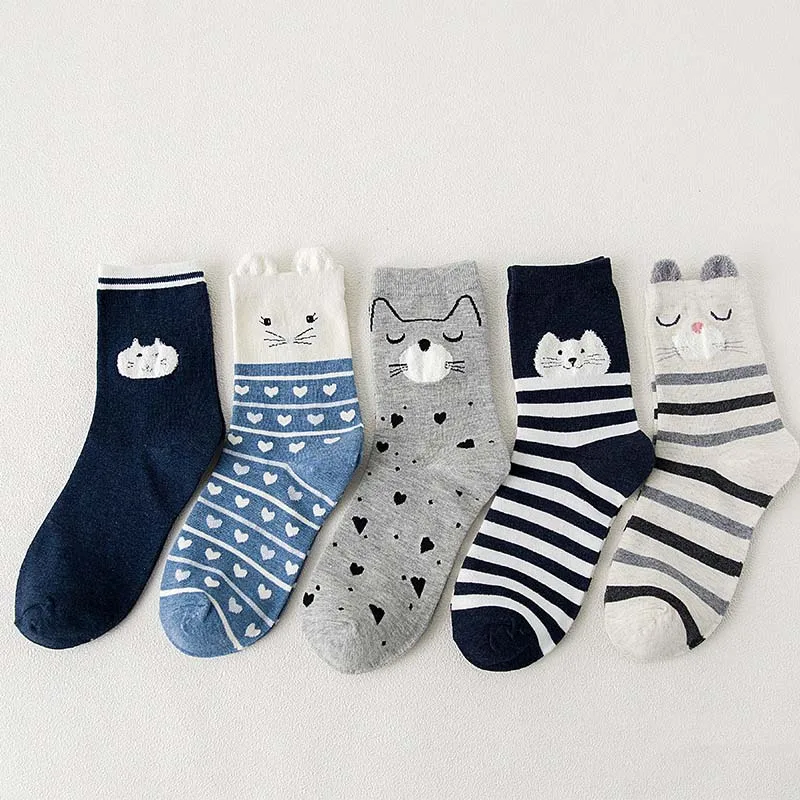 5 пар, женские короткие носки, креативный, милый, мультяшный, животные, женские носки, Осень-зима, удобные, теплые, хлопковые носки, Meias Calcetines - Цвет: B