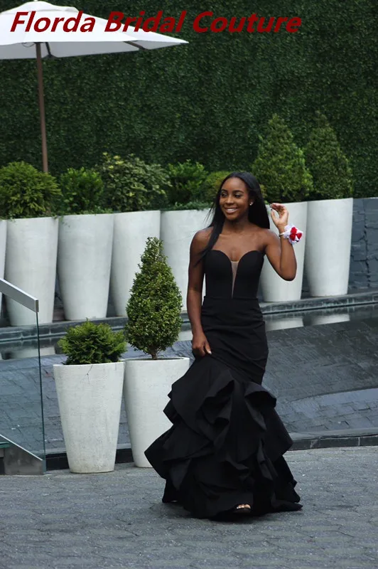 2017 sexy evening dress black girl prom русалка милая рюшами атласная длинные вечерние платья пром