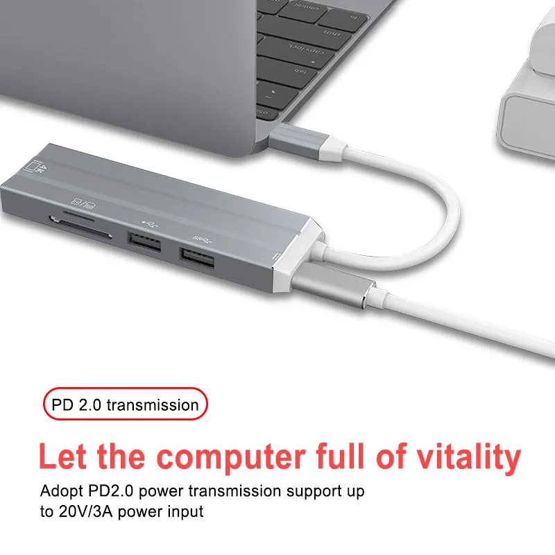 6 In 1 Type C Adapter To HDMI USB2.0 3.0 Multi Function USB-C Converte to SD/TF Hub For Laptop Macbook Samsung Huawei
