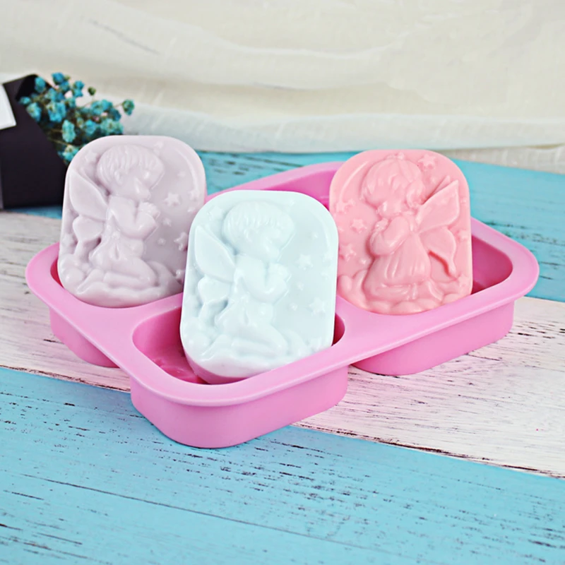 Форма для мыла в виде ангелов из пищевого силикона с 4 отверстиями инструмент