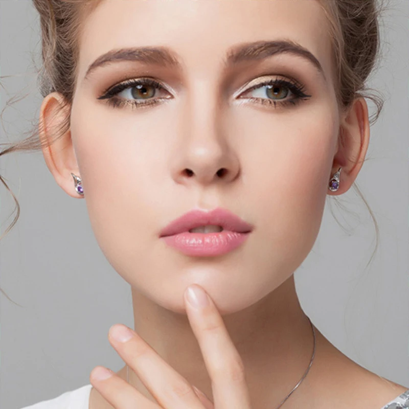 Fashion Elegant Angel Wing 925 Sterling Silver Stud Earrings Purple AAA Cubic Zirconia Earings For Women&ampGirl Jewelry Gift | Украшения и