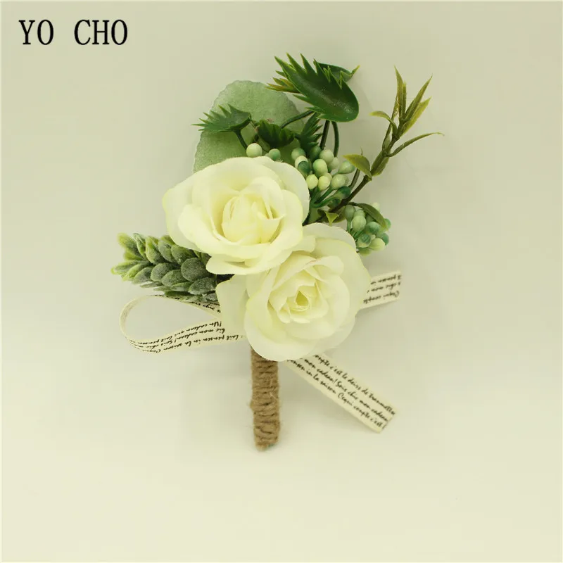 

YO CHO Delicate Handmade Wedding Corsage Groom Boutonniere Bride Bridesmaid Moom Woman Hat Wrist Flower Artificial Flower Prom