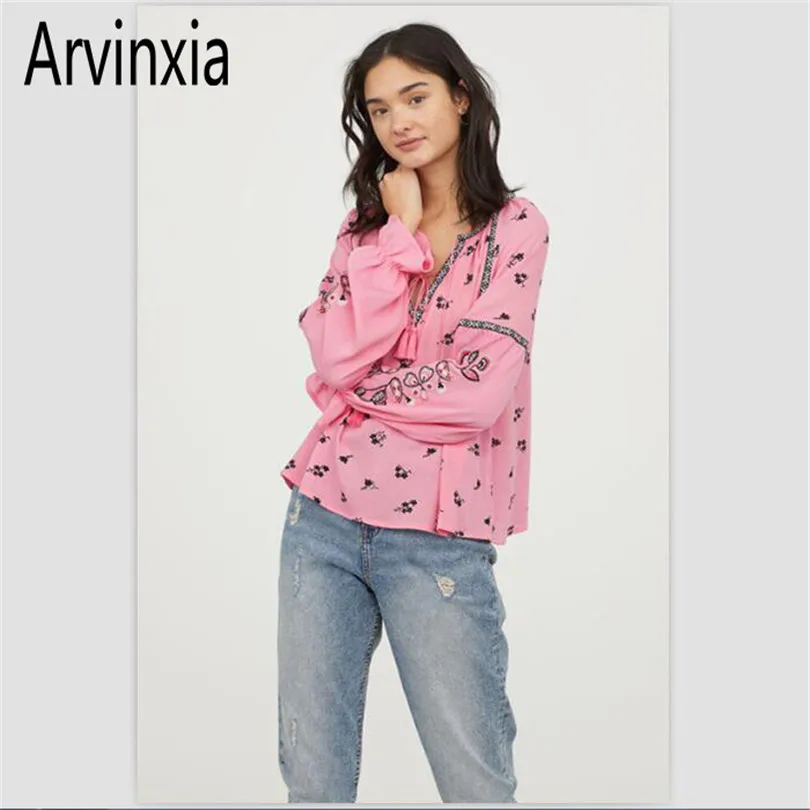 Arvinxia ZA Новое поступление женские рубашки с кисточками и цветочным принтом