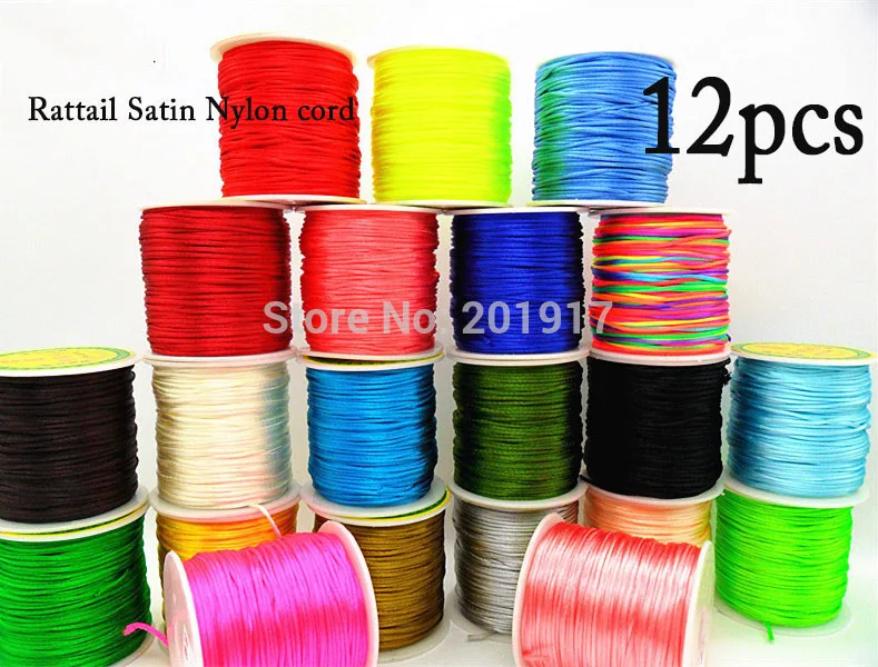 2mm Rattail Satin Nylon Cord+Macrame Rope  Bracelet Beading Chinese Knot Cord Accessories-600m/12rolls 48colors Choice