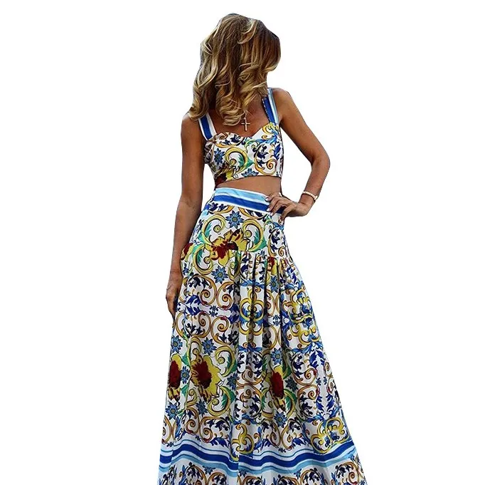Женский комплект из двух предметов Длинная пляжная юбка с цветочным принтом и