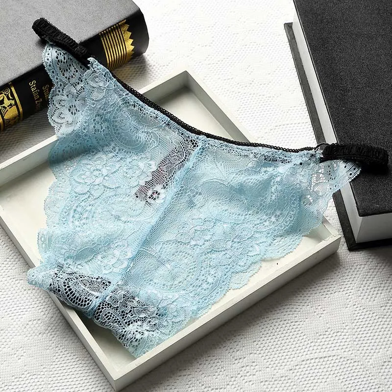 Нижнее белье женское прозрачные кружевные стринги черного цвета 983|seamless briefs|lace