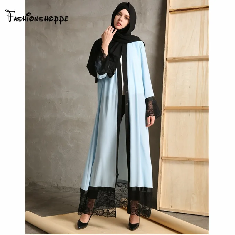 Женское платье-кимоно Abaya черное кружевное платье-кафтановое с
