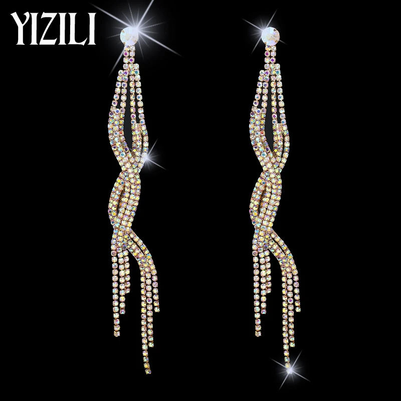 

YIZILI 2018 длинные S-образные висячие серьги с бахромой и кристаллами женские корейские серьги свадебные серьги для невесты Ювелирные изделия П...