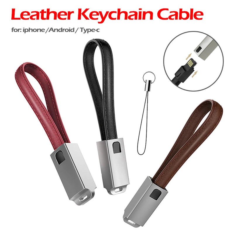 

Keychain USB Cable For Mobile Phone Mini Leather Type C USB Phone Cables 2A Fast Charging Data For Mobile Phone