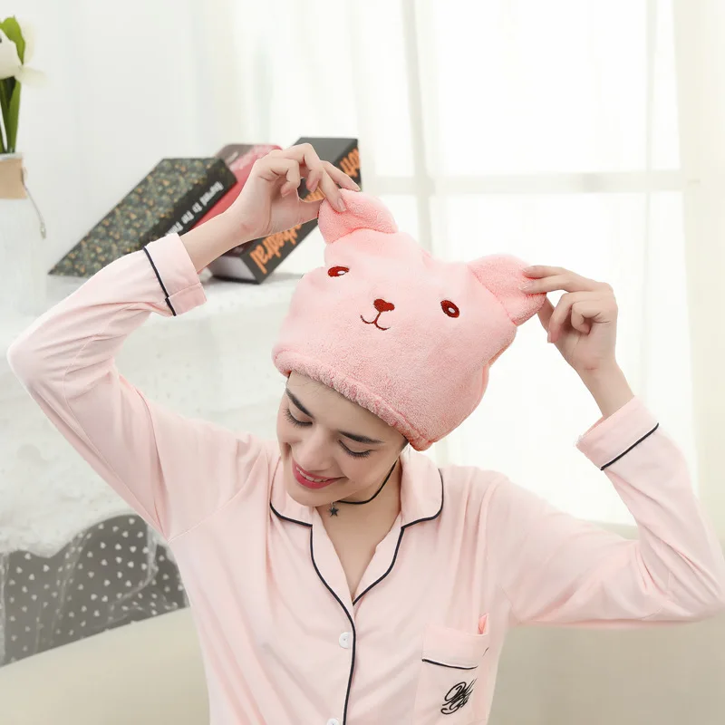 

Cute Bear Shower Caps Hair Wrapped Towels Microfiber Elasticity Shower Hats Bath Caps Quickly Dry Hair Cap Bathing