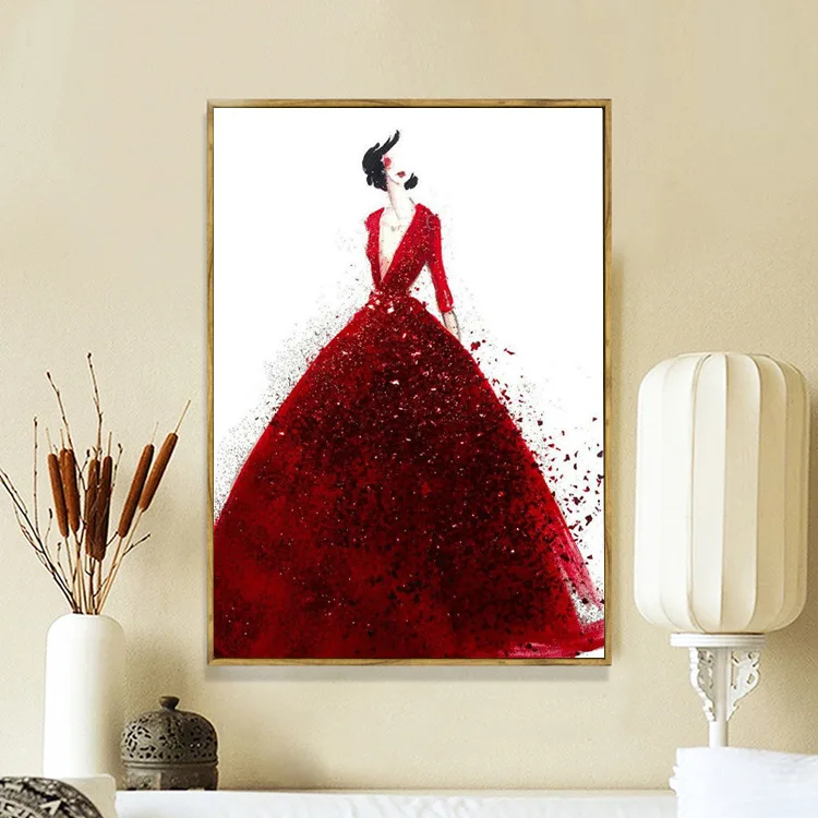 

Red dress girl Diy 5d full diamond painting mosaic Daimond painting decorative Diamond Embroidery for home decoration