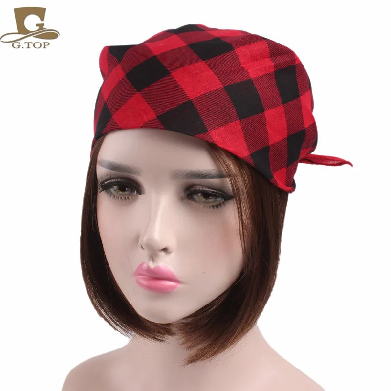 Бандана тюрбан унисекс стильная Байкерская маска с принтом в клетку головной