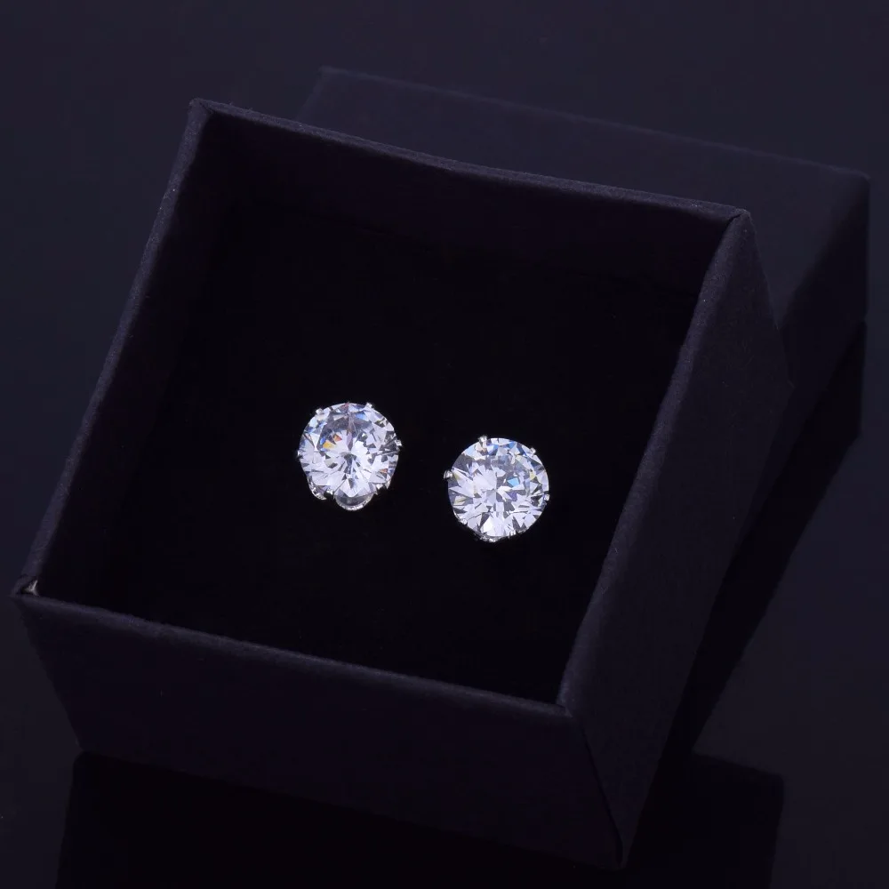 Круглые серьги гвоздики с фианитом 6 мм/8 мм|round stud earrings|stud earringsearrings hip hop |