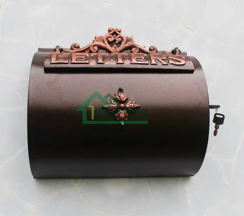 Bronzed Cast Iron Mailbox bronze mailbox / newspaper box / wall-mounted storage box rust newspaper / Villa mail
