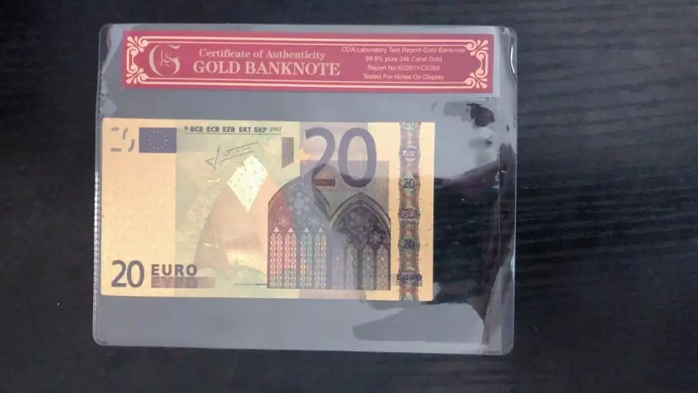 Поддельные золотые банкноты евро 20 бумажные деньги из фольги чистого золота с
