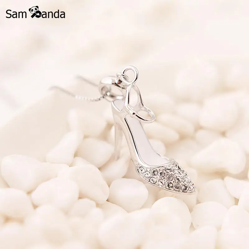 Серебряные бусины 925 пробы Очаровательная Хрустальная обувь на высоком каблуке с