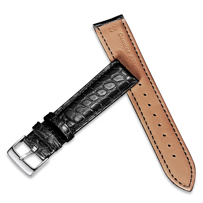 black sliver zhen HOWK ремешок для часов заменитель OMEGA ремешок для часов 19 мм 20 мм 21 мм настоящий ремешок для часов Аллигатор круглый узор ремешок для часов - Цвет ремешка: black sliver zhen