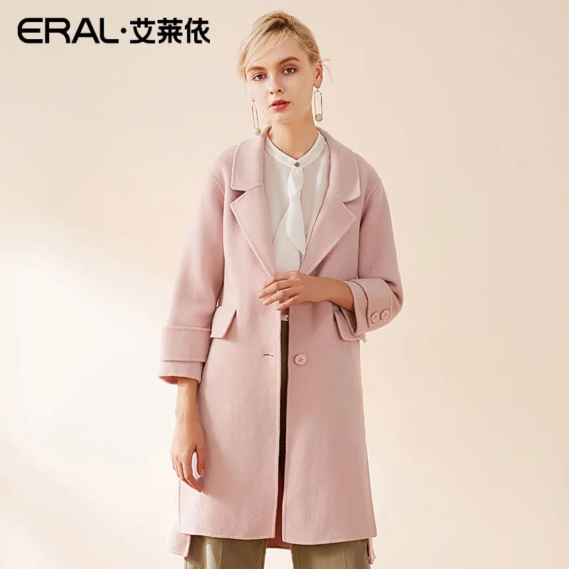 ERAL Для женщин зимние Зубчатый воротник АСИММЕТРИЧНЫМ ПОДОЛОМ шерстяные пальто