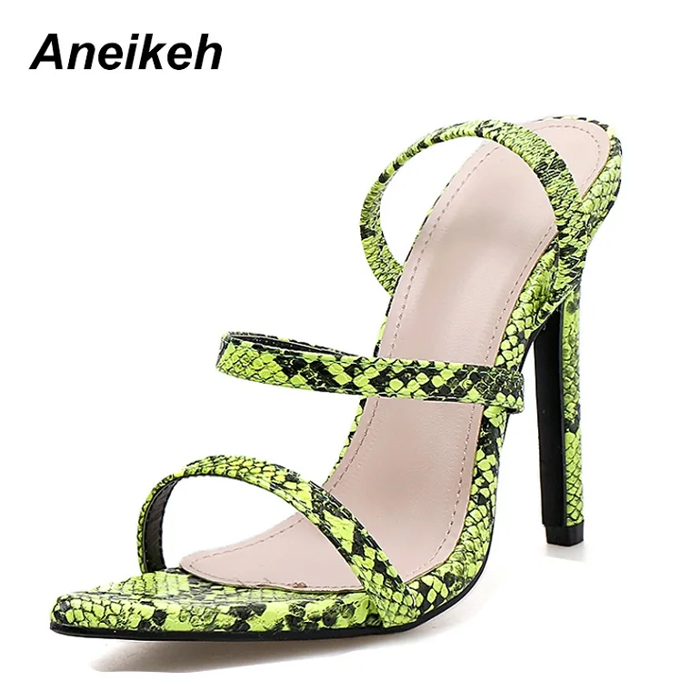 Green Aneikeh/Новинка года; модные летние босоножки; женские туфли-гладиаторы на тонком высоком каблуке с открытым носком; Босоножки на каблуке; туфли-лодочки; Цвет зеленый; Размеры 4-9 - Цвет: Green