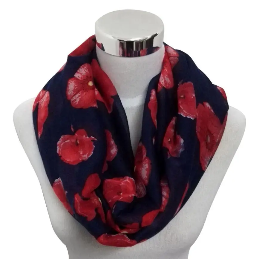 2017 Новый дизайн модный красный шарф с маками длинные шарфы цветочным принтом