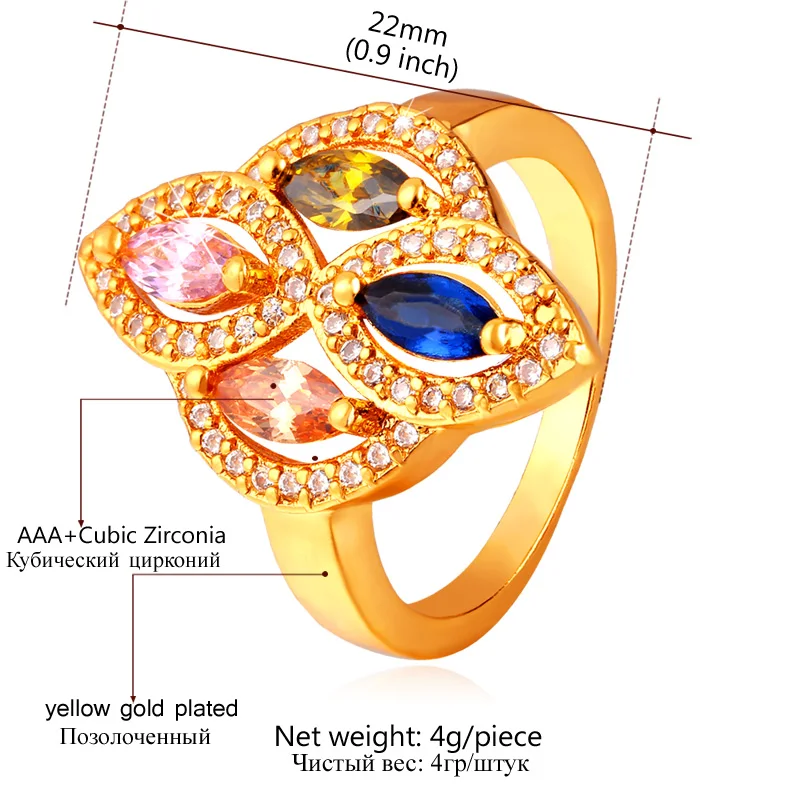 U7 Клевер Обручальное Кольца Для Женщин С Цирконами Позолоченный/ Платиновый