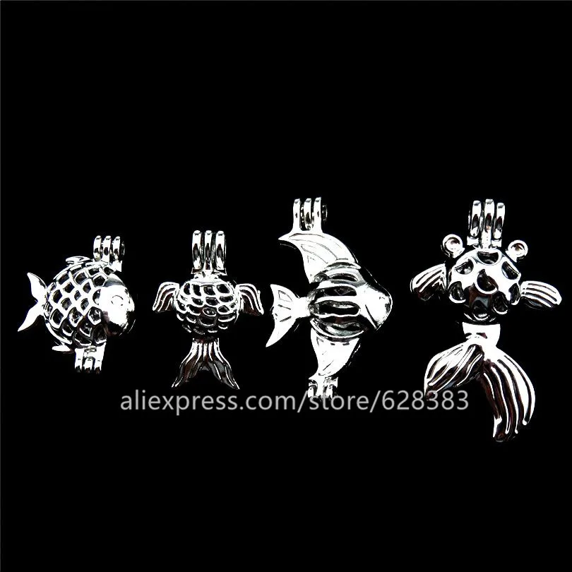 21674 смешанные рыба Дизайн шарик/жемчужина клетка медальон кулон эфирное Масла