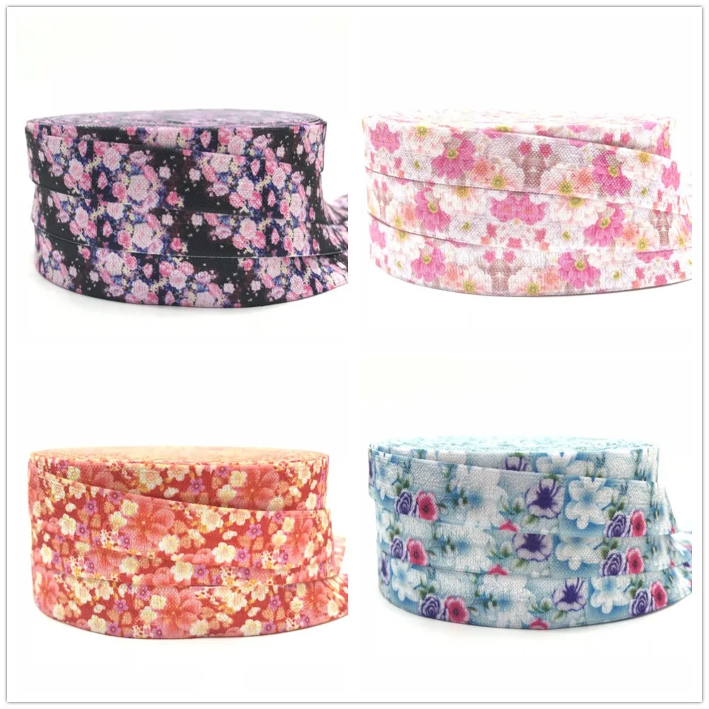 

Эластичные ленты с цветочным принтом, 5 ярдов 16 мм, декоративные вечерние аксессуары для поделок