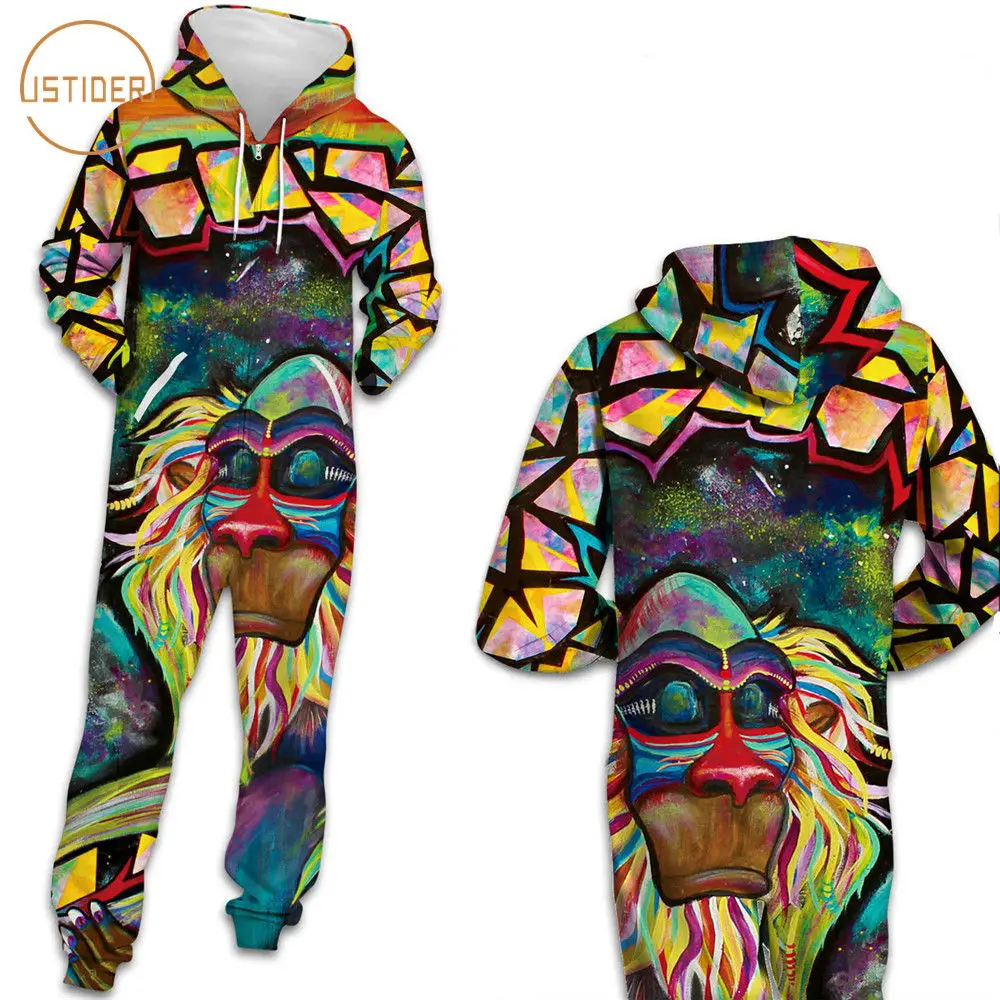 Толстовка ISTider Rasta Monkey Elder 3D с капюшоном комбинезон принтом волшебника клоуна на