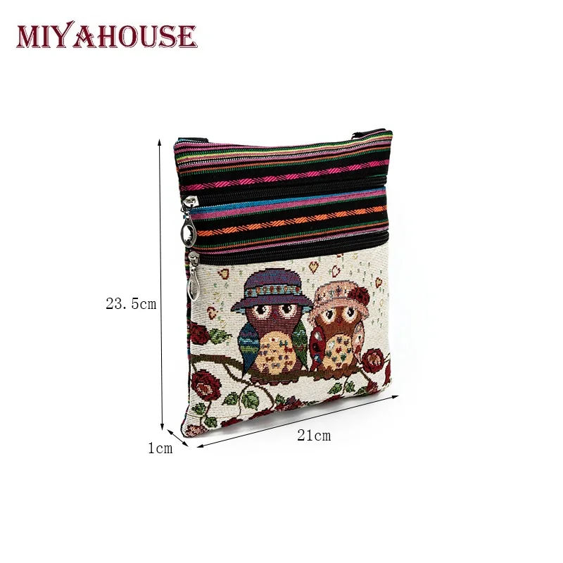 Miyahouse двойной молнии Женский мини клапаном сумки через плечо мультфильм полотно