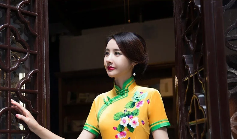Cheongsam qipao платье для женщин длинное винтажное традиционное современное официальное китайское платье Дамское размера плюс с вышивкой стиль красный
