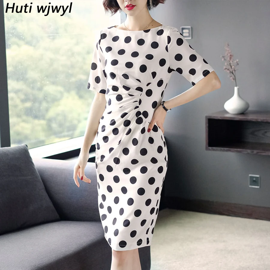 Новинка 2020 винтажные платья миди в белый горошек летние размера плюс облегающие
