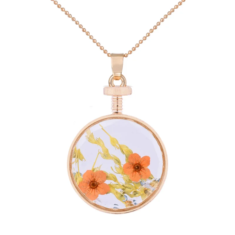 Классическое серебряное ожерелье с сердечком винтажное сушеными цветами