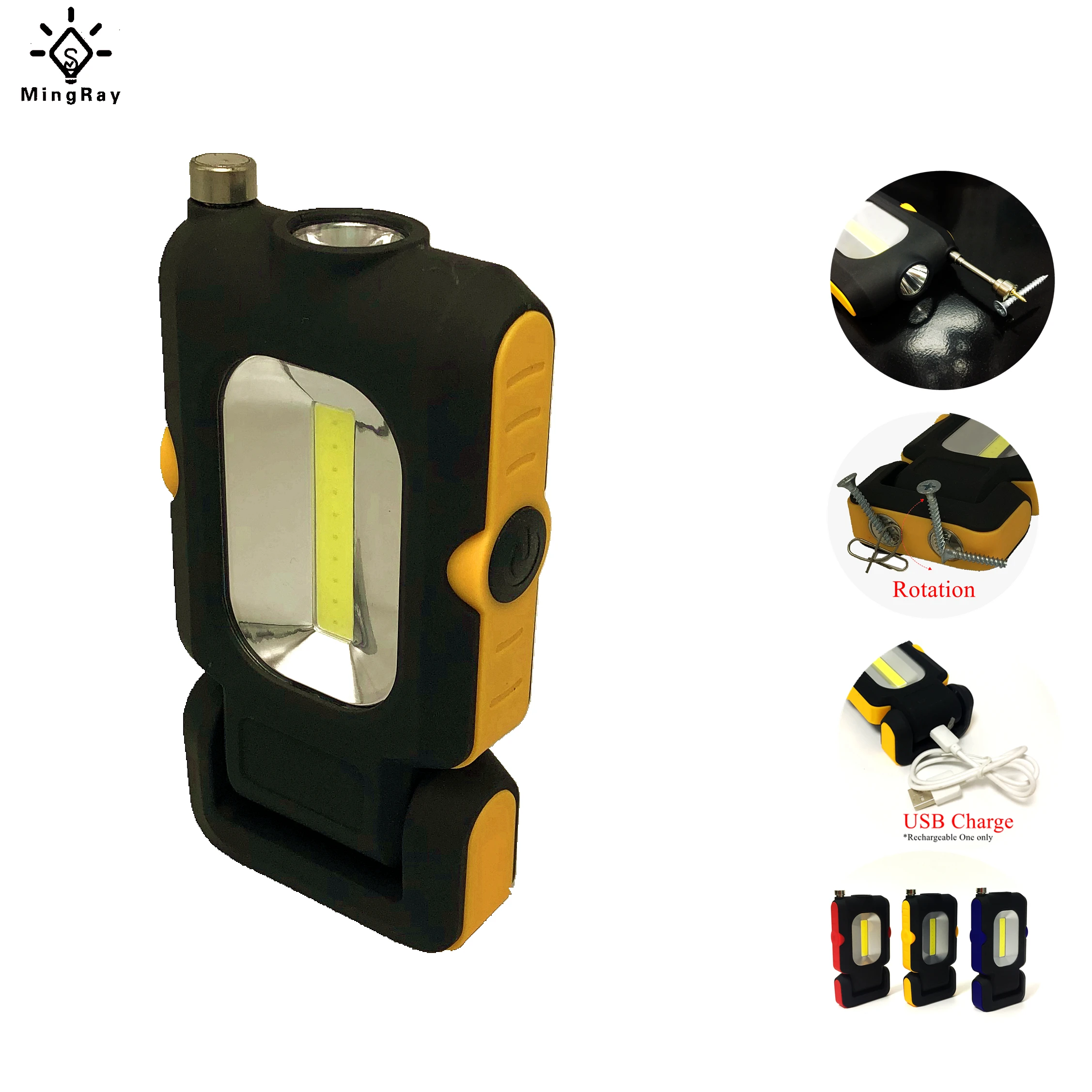 Магнитный светодиодный светильник MingRay с подзарядкой от USB, для коллектора, также работает светильник с крюком для гаража, Ремонтный светильник