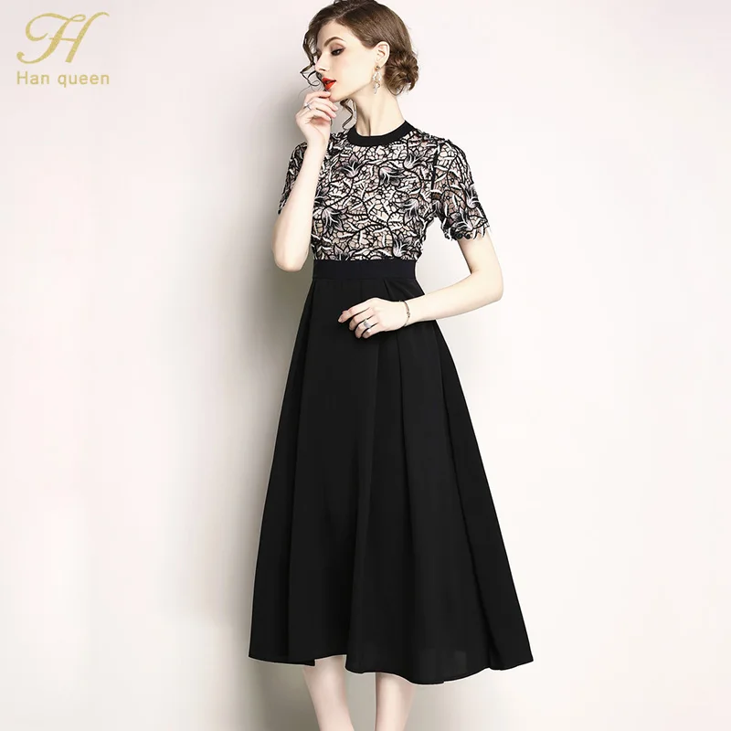 H Han queen женское летнее подиумное кружевное вечернее платье vestidos