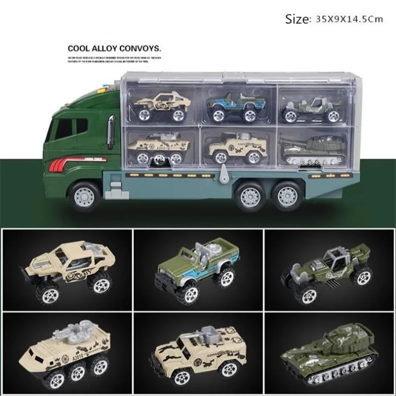 Автомобили из литого металла игрушка 2 в 1 грузовик сплава Hauler с 12 маленькими