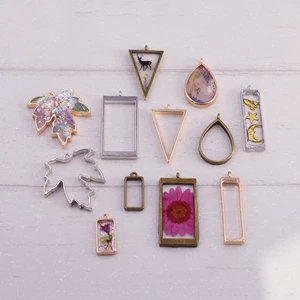 5 шт. полые Пустые Подвески рамка ювелирные изделия фурнитура ручной работы плавающий медальон прямоугольный треугольный кленовый лист полоса падение